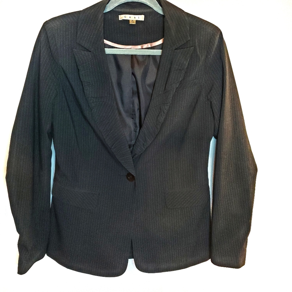 CAbi ruffle label black pinstripe pant suit - Picture 7 of 8